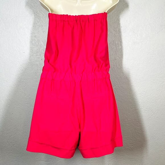 Cache Hot Pink Strapless Romper Casual Gold Zip Pocket Button Front - XS - Picture 3 of 6